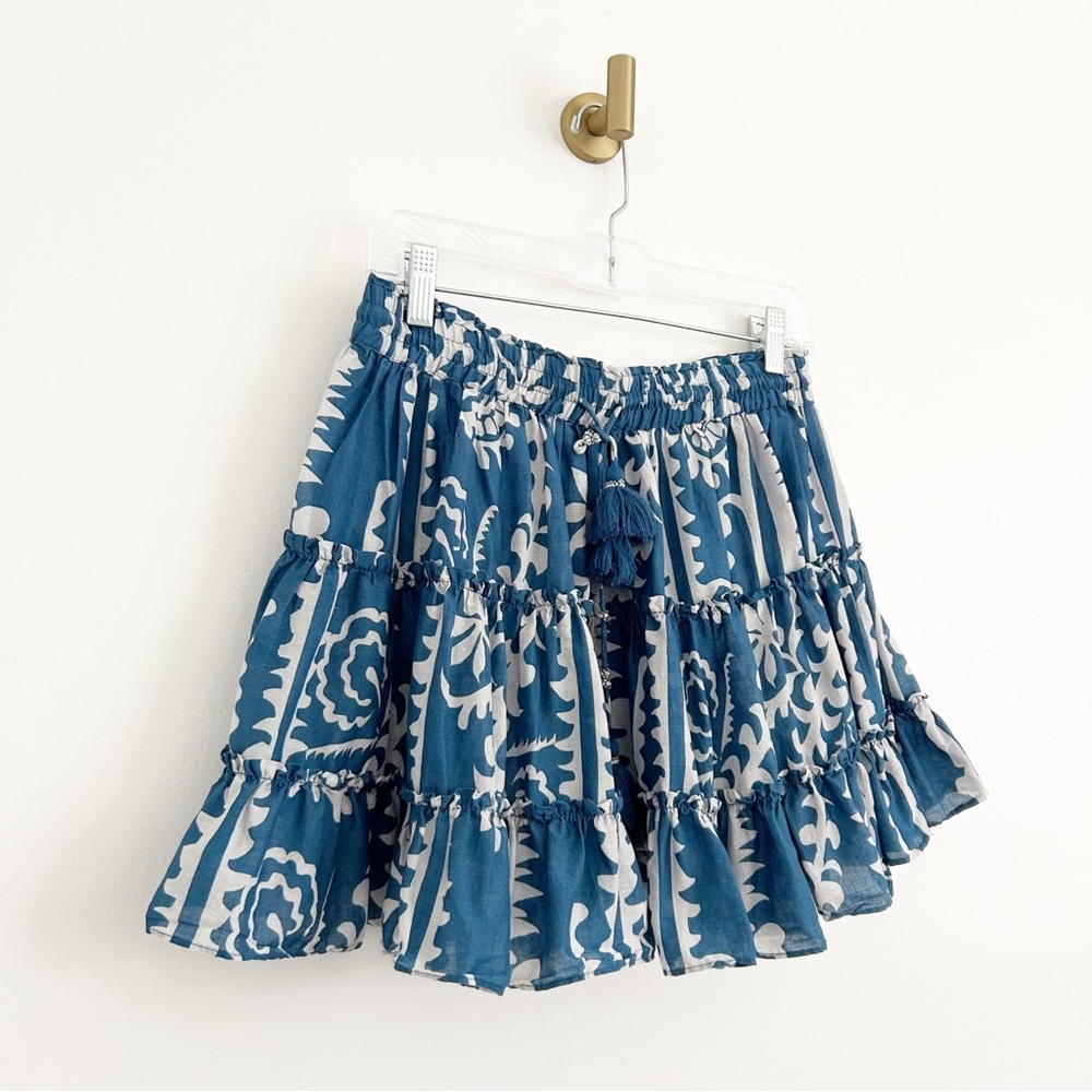 Zara Cotton Voile Lightweight Blue & White Print Mini Skirt Size US XS - Picture 5 of 9